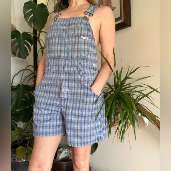 Vintage 90s Guess U.S.A. Plaid Overall Shortalls Romper Jumpsuit S - Picture 2 of 16